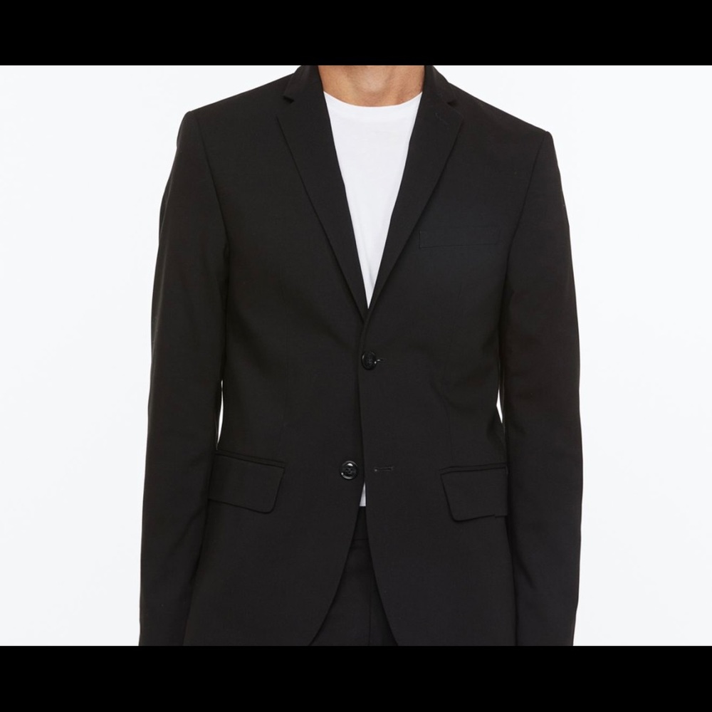H&M Black Suit Jacket Blazer Notch Lapel Formal Groom 2 button 36R Regular Fit